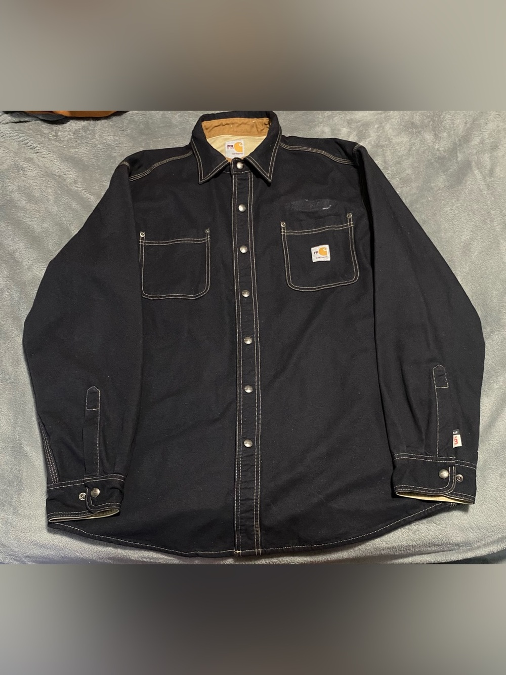 Carhartt FR  Black Snap-Front Work Shirt Jacket with Tan Collar Lining